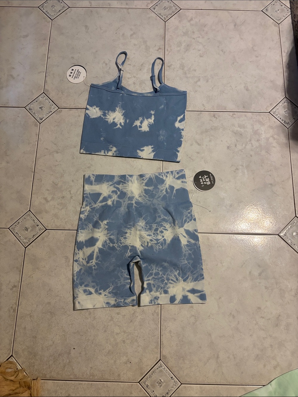 Women's Blue Tie-Dye Athletic Shorts - Crop Top Set